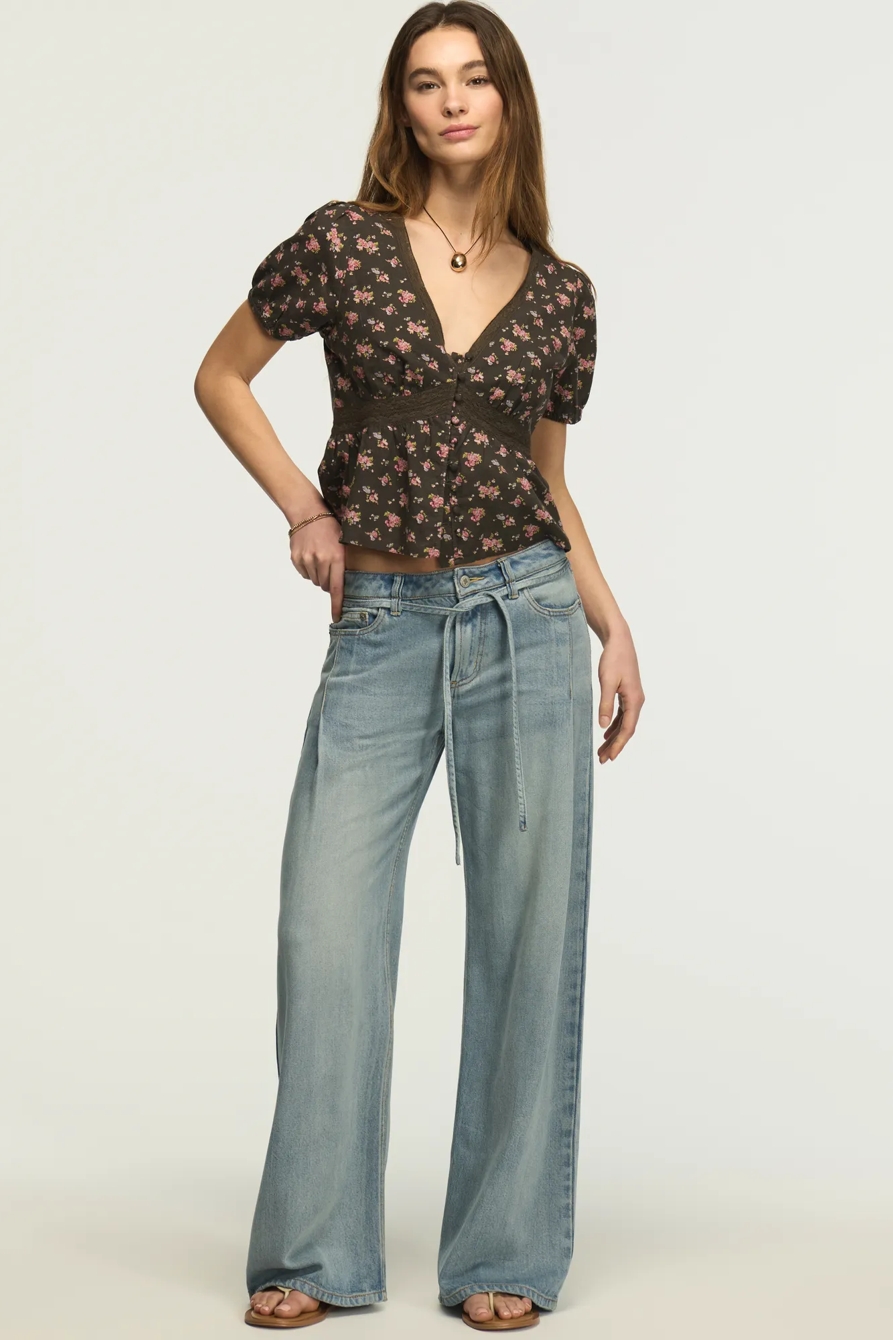 LACE PEPLUM BLOUSE — BLACK FLORAL — image 2