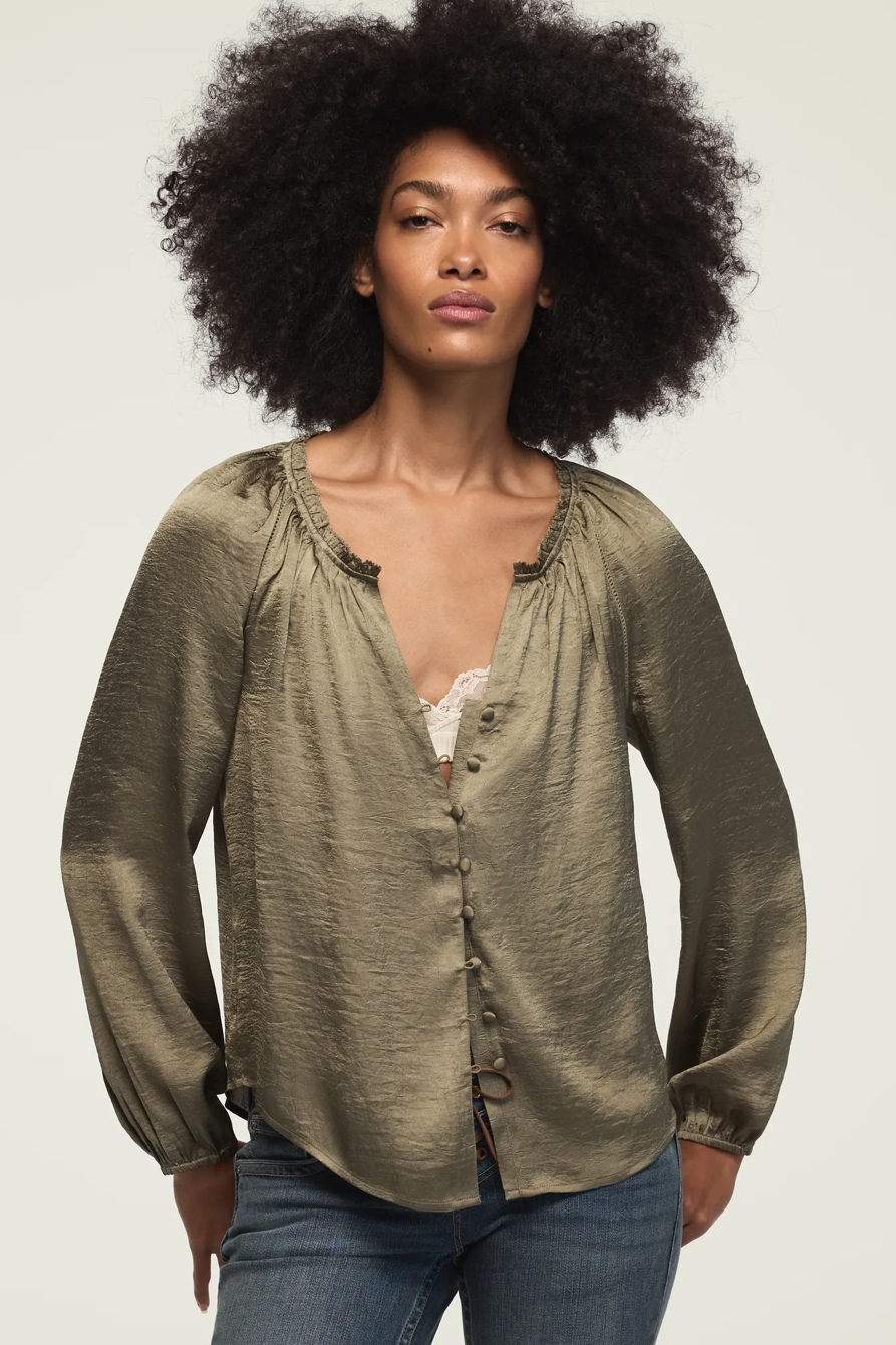 LONG SLEEVE RAGLAN PEASANT TOP — DUSTY OLIVE — image 2