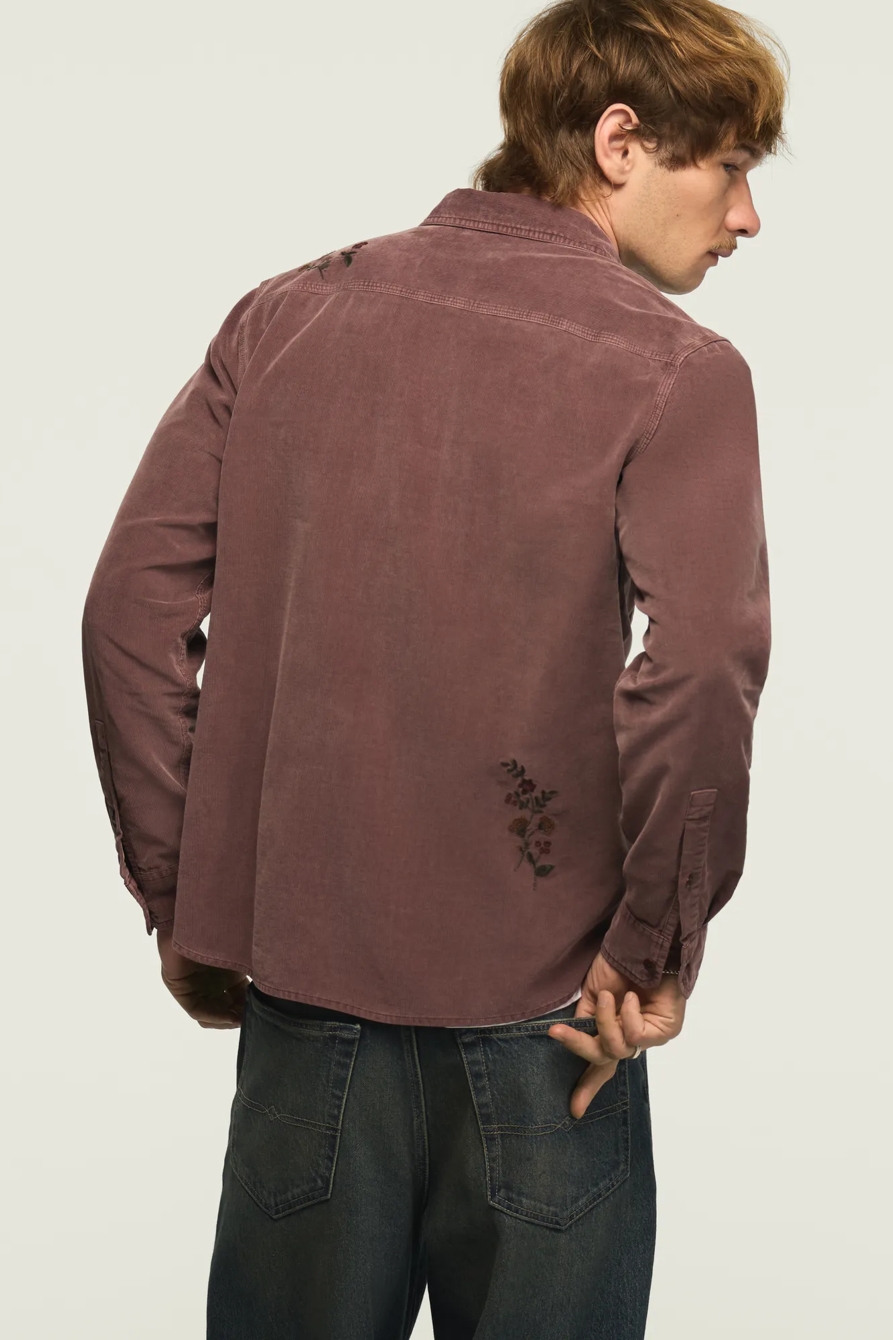 LONG SLEEVE EMBROIDERED CORDUROY WORKSHIRT — PEPPERCORN — image 3