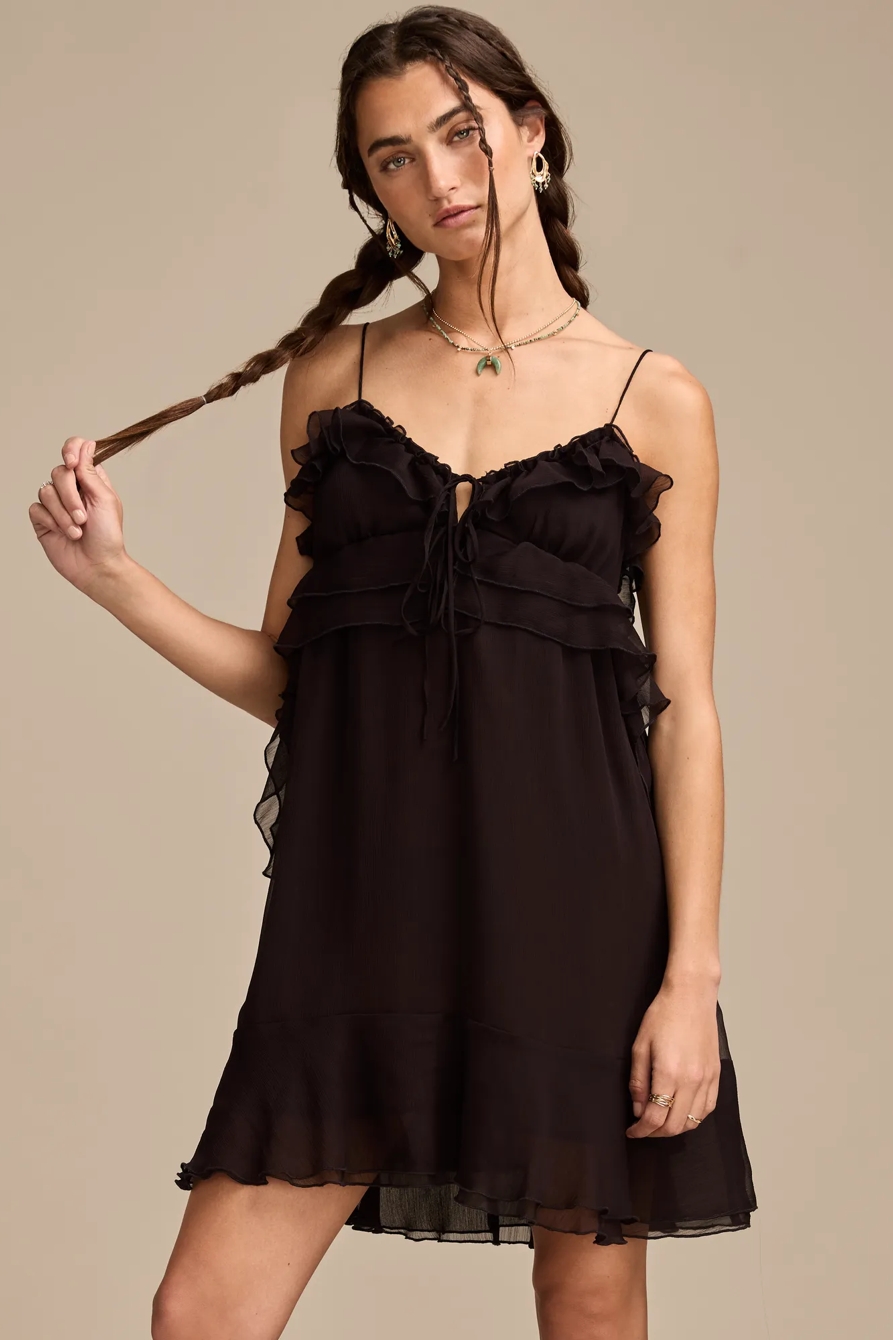 RUFFLE MINI DRESS — JET BLACK — image 1