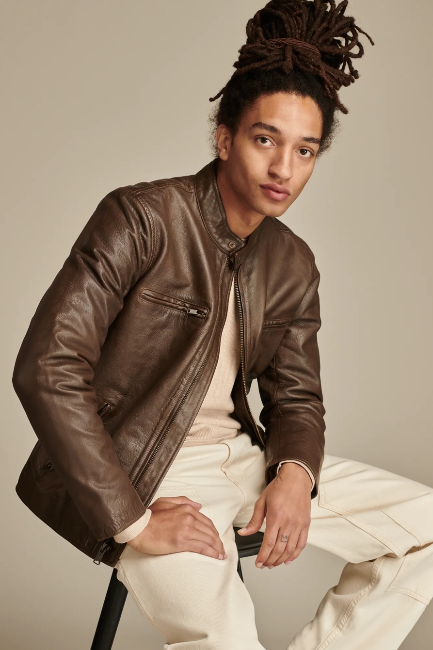 WASHED LEATHER BONNEVILLE JACKET — DARK BROWN — image 5