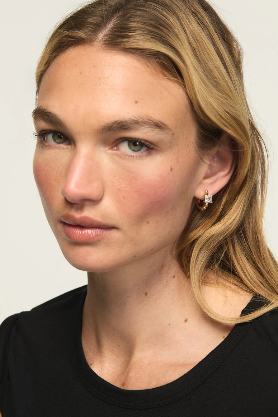 Drop Crystal and Hoop Earrings Set — GOLD — image 2