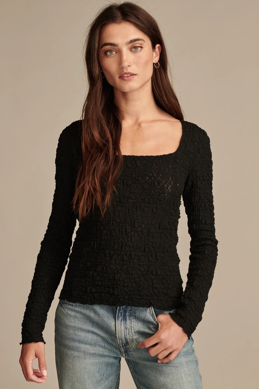 LONG SLEEVE TEXTURED TOP — JET BLACK — image 2