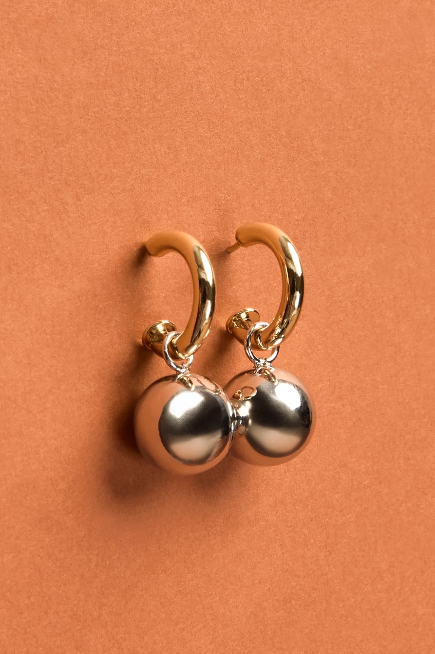 TWO TONE BALL CHARM HOOPS — TWO TONE — image 1