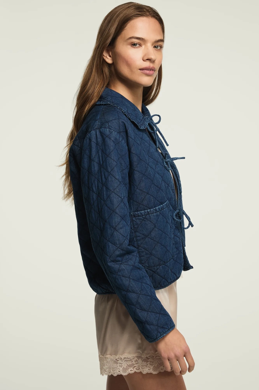 QUILTED PETER PAN COLLAR JACKET — NAVY — image 5
