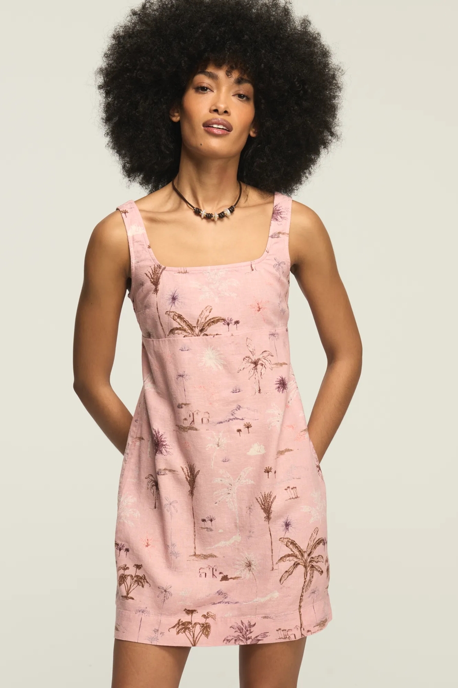 PALM TREE MINI DRESS — MAUVE PALM PRINT — image 1