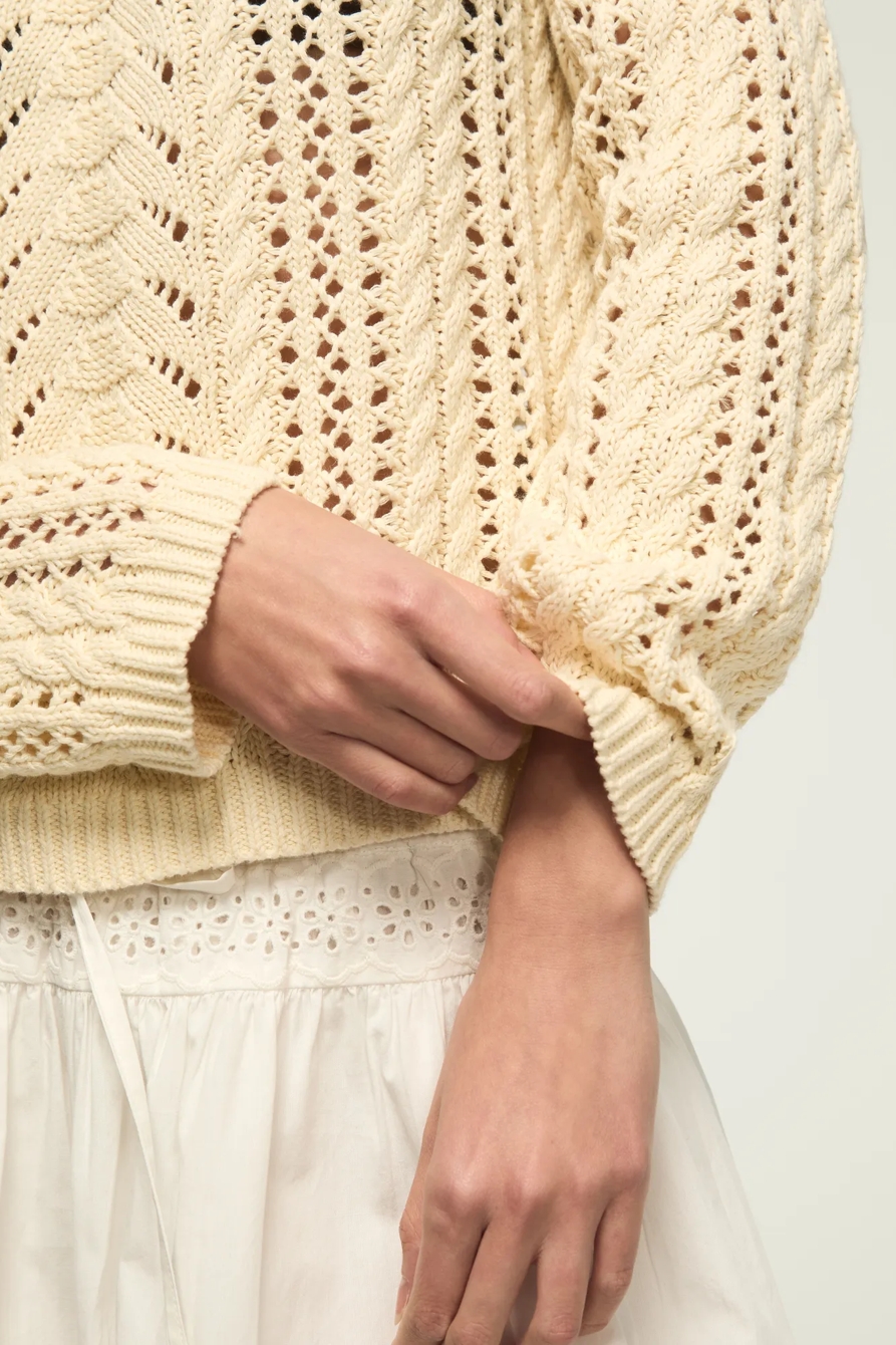 OPEN CABLE V NECK SWEATER — LEMON ICING — image 2