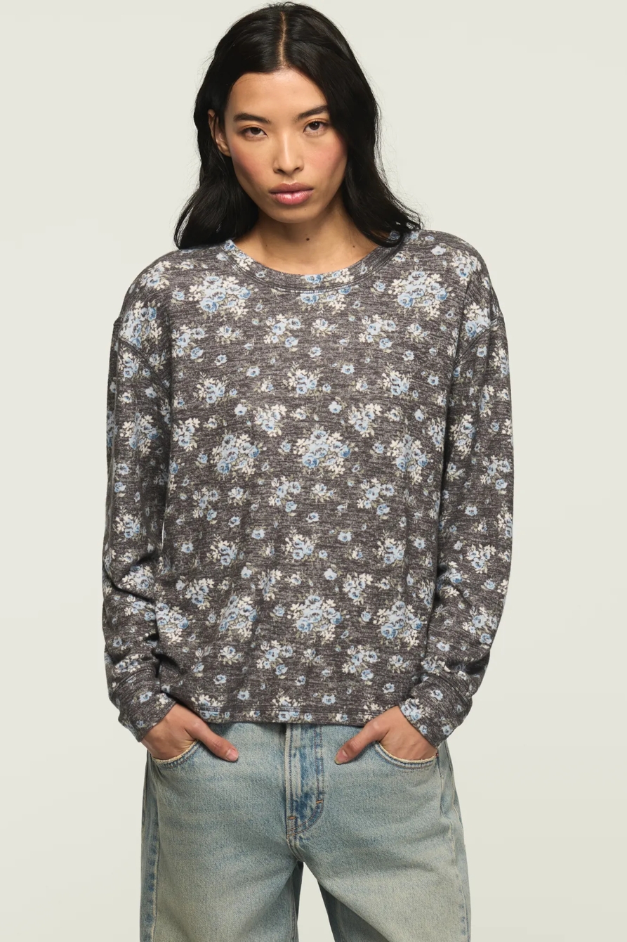 CLOUD LONG SLEEVE CREW NECK TOP — HEATHER GRAY/ BLUE COMBO — image 2