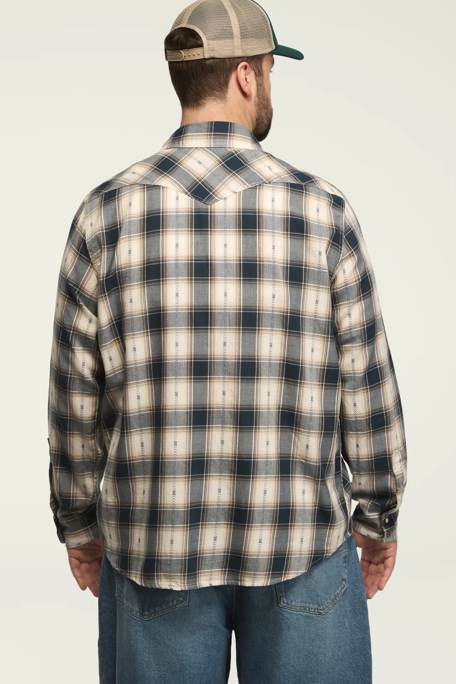 BIG AND TALL LONG SLEEVE DOBBY WESTERN — NAVY MULTI — image 3