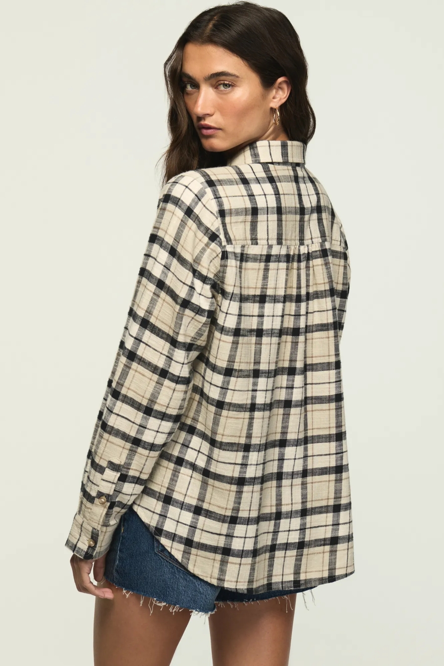 PLAID BUTTON DOWN SHIRT — CREAM PLAID — image 3