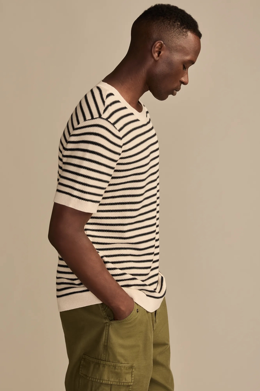 SHORT SLEEVE STRIPE TEXTURED SWEATER CREW — Turtledove — image 4