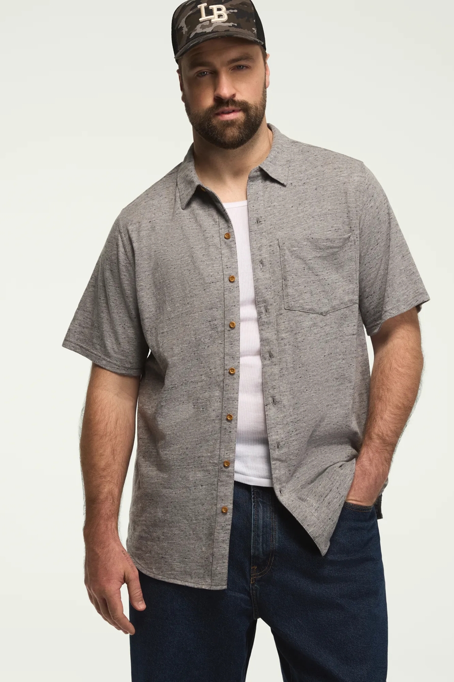 BIG AND TALL LINEN SHORT SLEEVE BUTTON UP SHIRT — BLACKENED PEARL — image 2