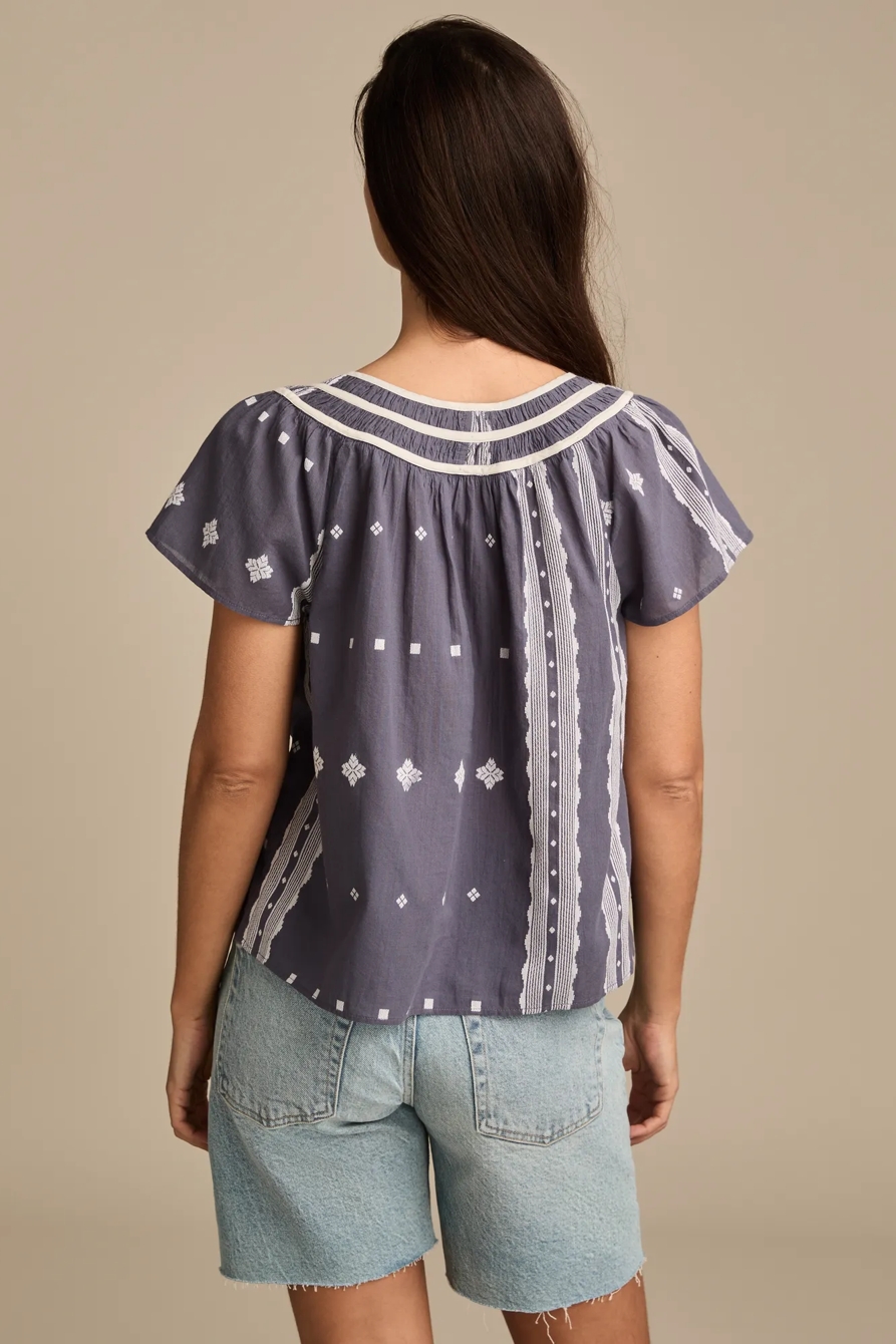 SHORT SLEEVE PEASANT BLOUSE — NIGHTSHADOW BLUE — image 3