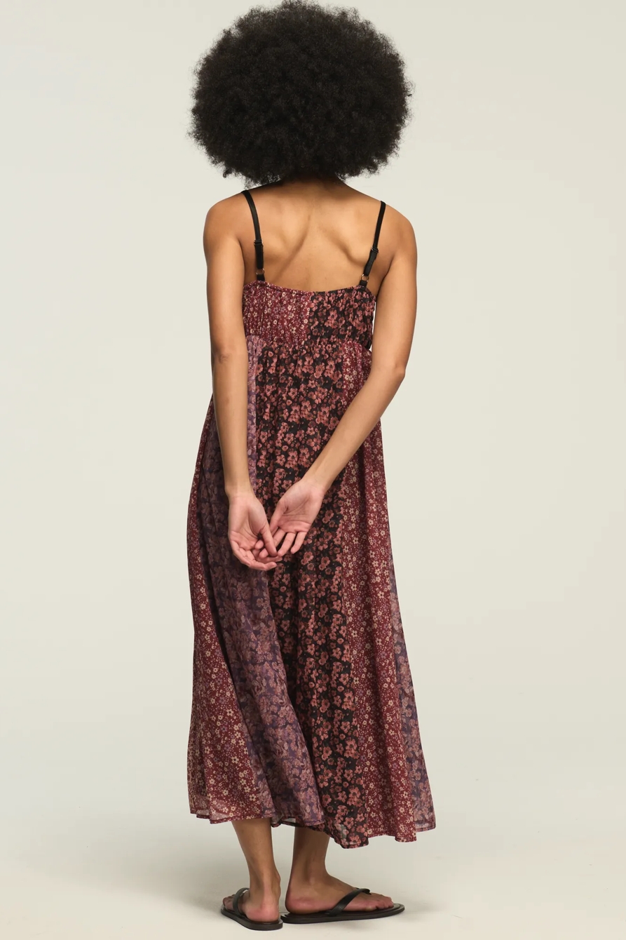 PRINT MIX MIDI DRESS — BURGUNDY PRINT MIX — image 3
