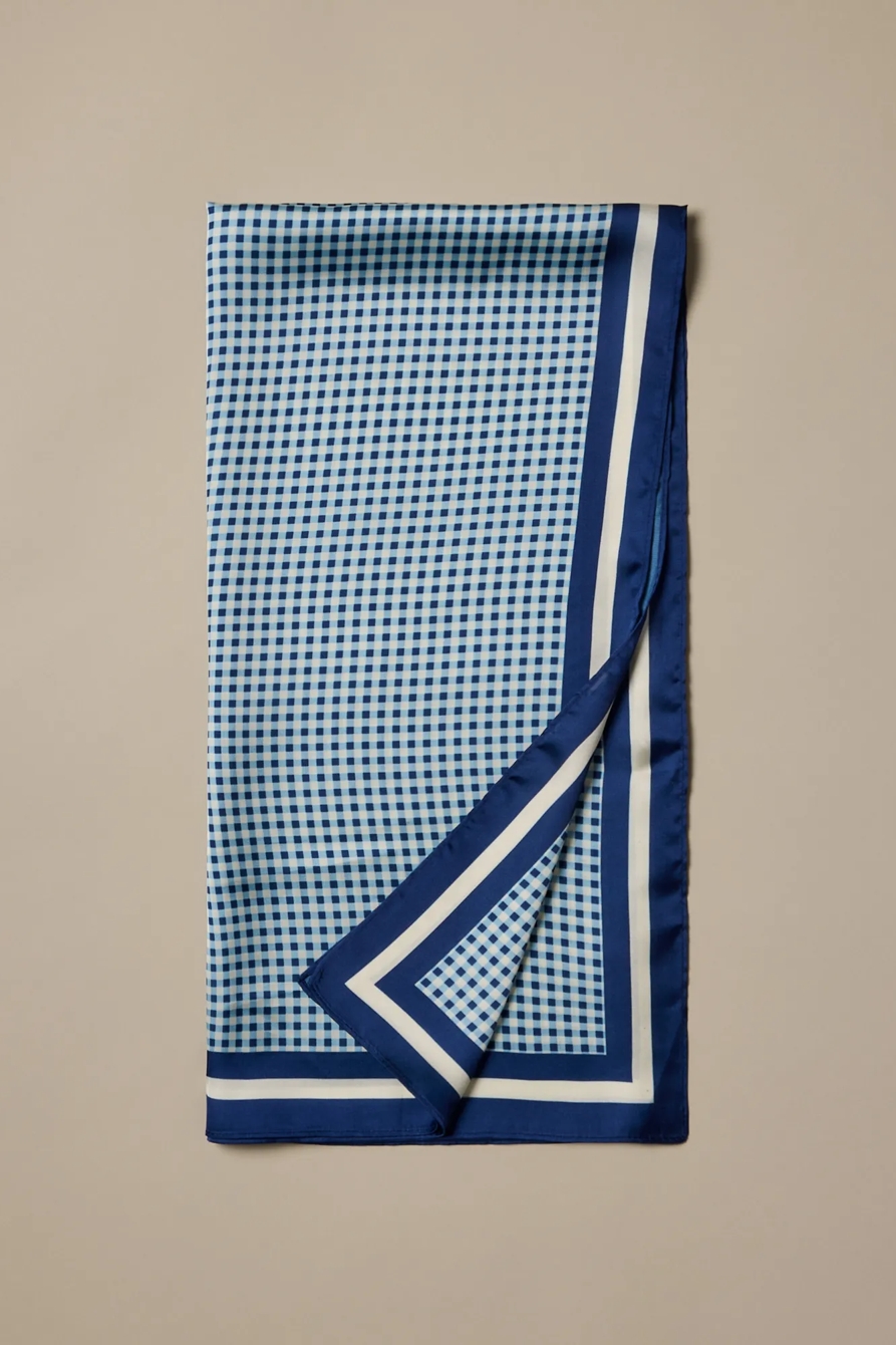 SILKY GINGHAM SCARF — BLUE — image 1