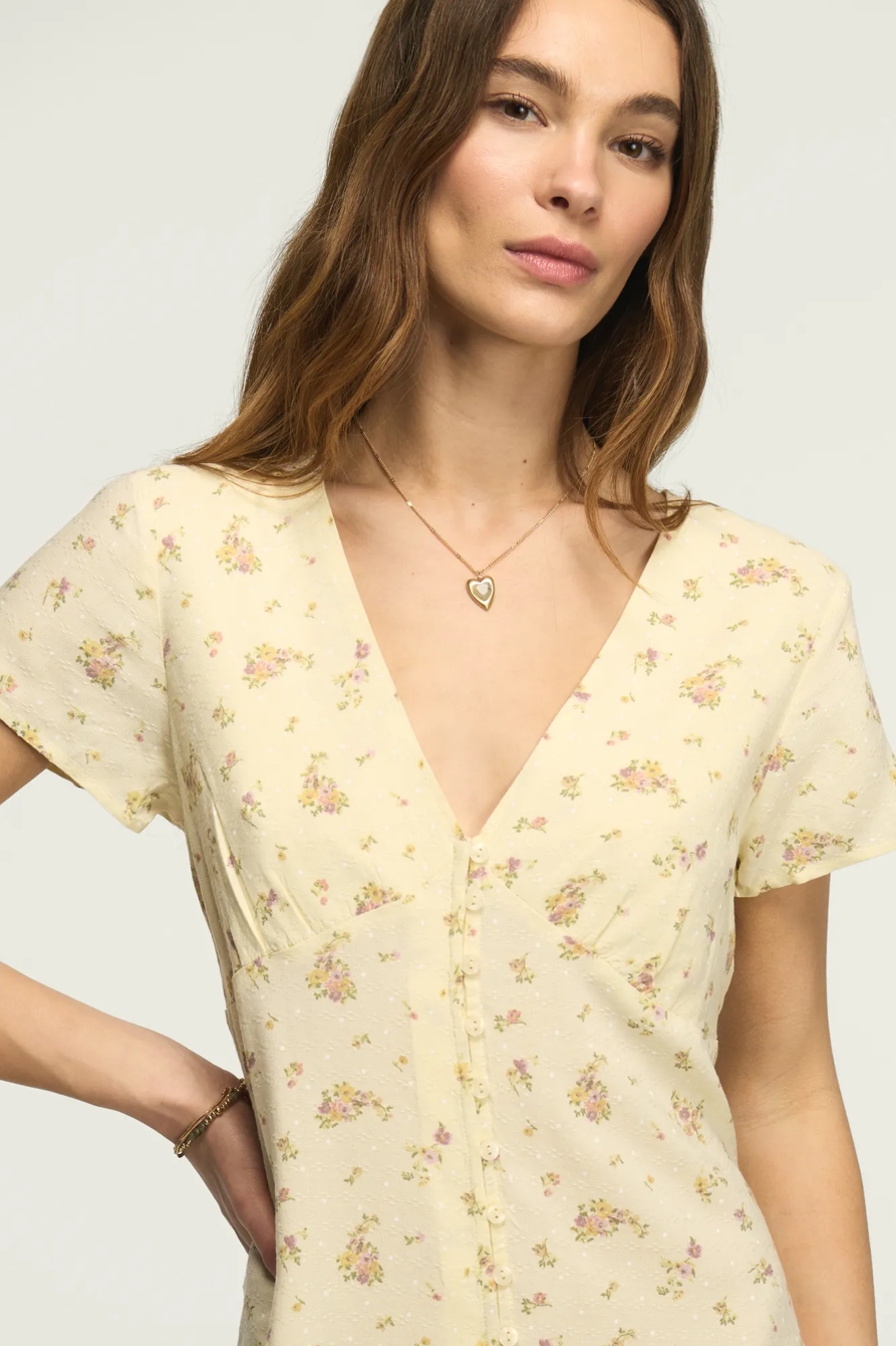 PRINTED SHORT SLEEVE SIMONE MINI DRESS — Yellow Floral — image 6