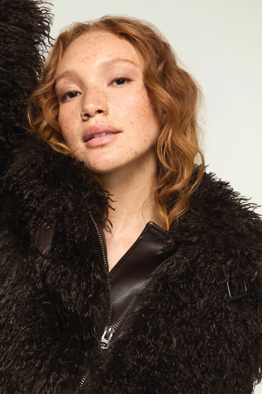 SHAGGY FAUX FUR COAT — BROWN — image 3