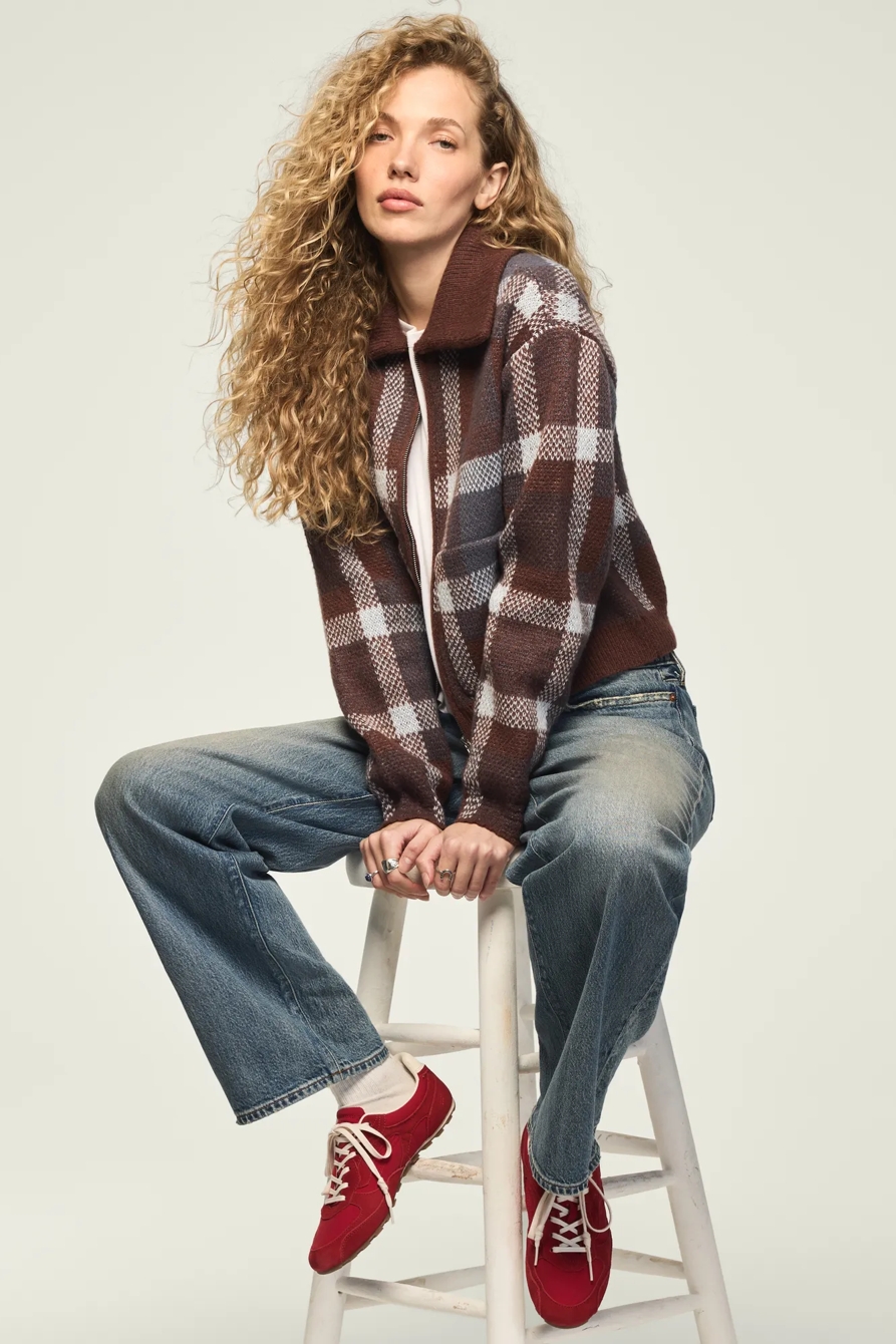 Plaid Bomber Sweater — DARK BLACK — image 5