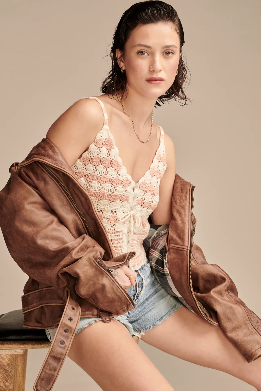 CROCHET TIE FRONT TANK — APRICOT STRIPE — image 2