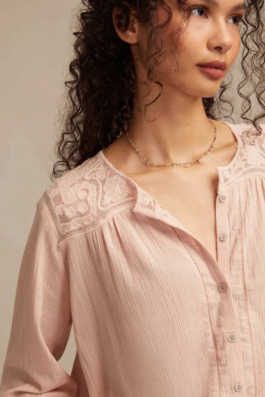 LONG SLEEVE PINTUCK BUBBLE TOP — SEPIA ROSE — image 2