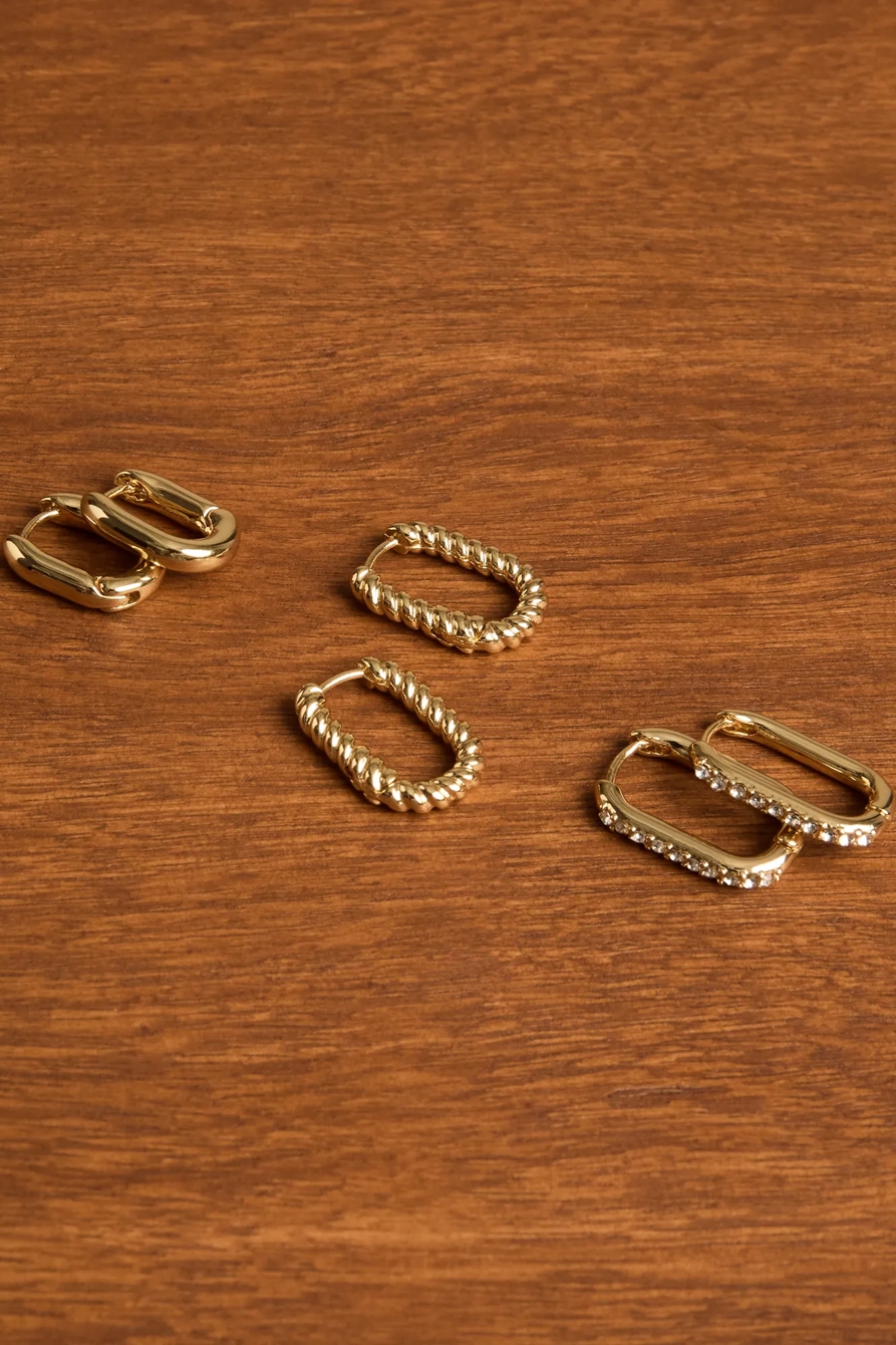 PAVE AND BRAIDED RECTANGLE HOOP SET — GOLD — image 1