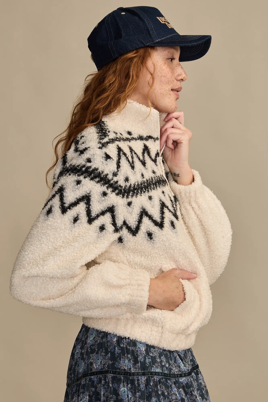 HALF ZIP FLEECE SWEATSHIRT — BLACK CREAM MULTI — image 4