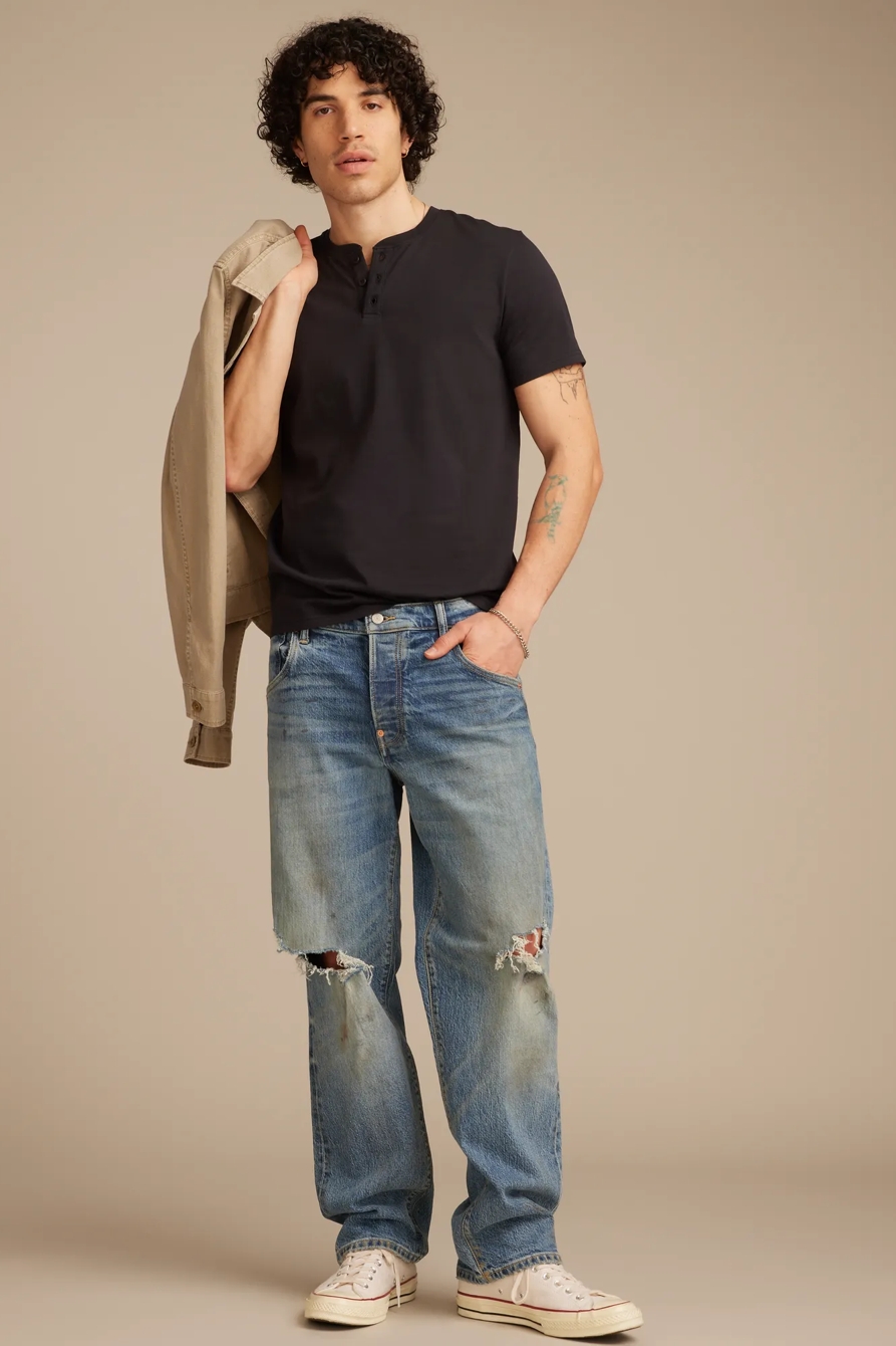 SUPIMA SHORT SLEEVE HENLEY — JET BLACK — image 5