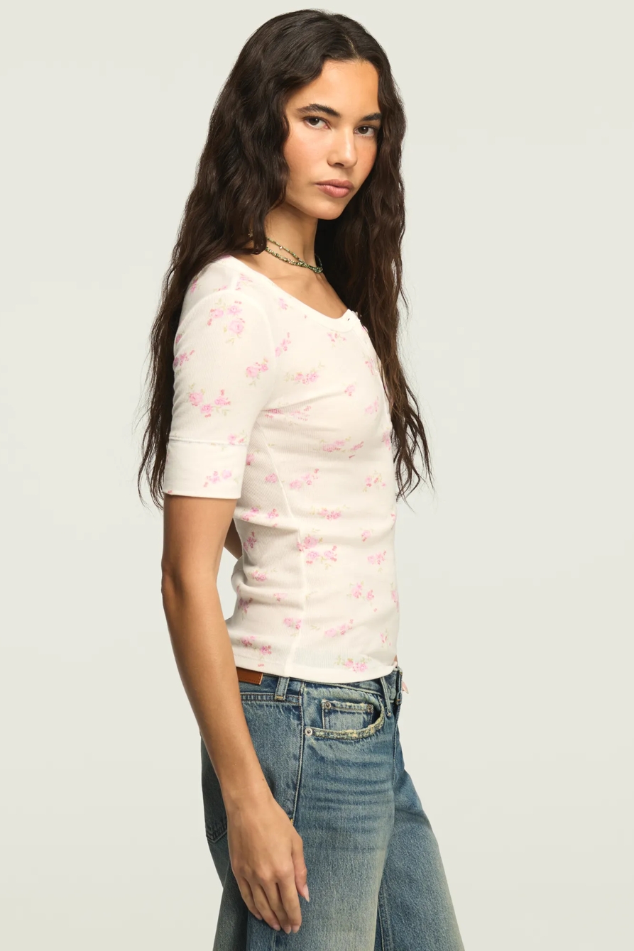 RIBBED HENLEY TEE — Cream Floral — image 4