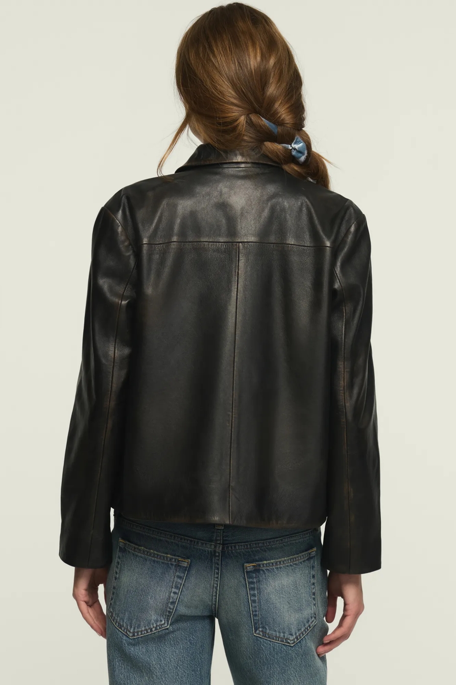 Double Breasted Leather Jacket — RUSTIC BLACK — image 3