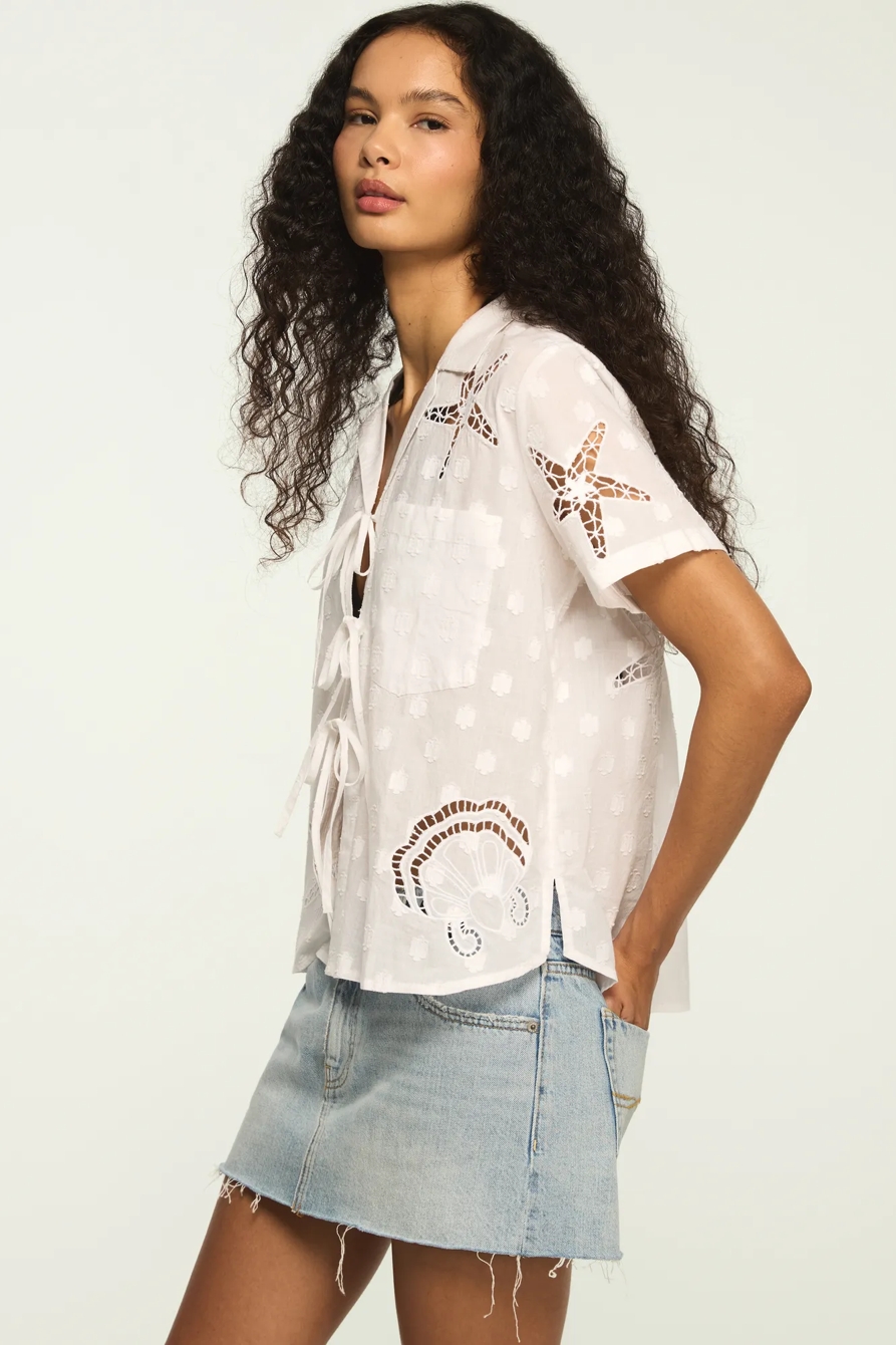 NOVELTY TIE FRONT SHIRT — BRIGHT WHITE — image 3
