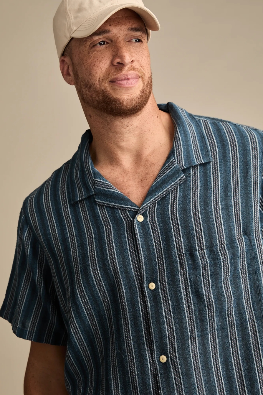 BIG & TALL SHORT SLEEVE CAMP COLLAR SHIRT — BLUE MULTI — image 2