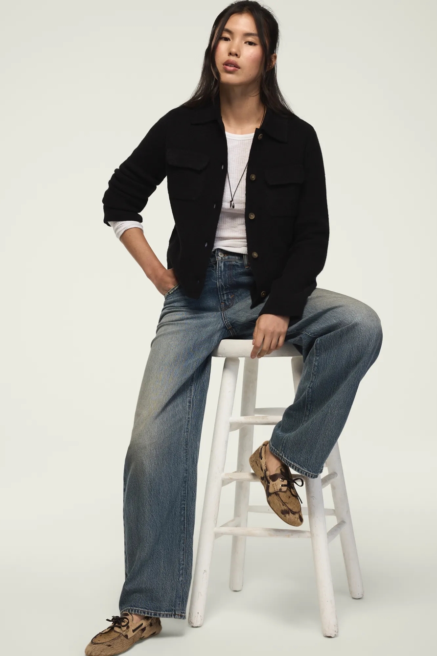 BUTTON DOWN SWEATER — DARK BLACK — image 2