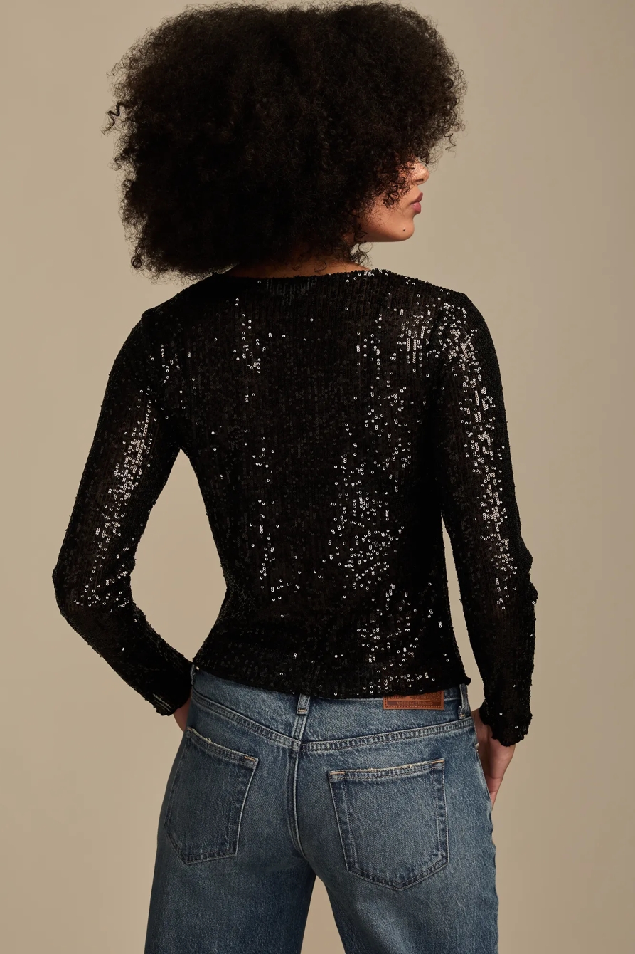 SEQUIN LONG SLEEVE TOP — #001 BLACK — image 3