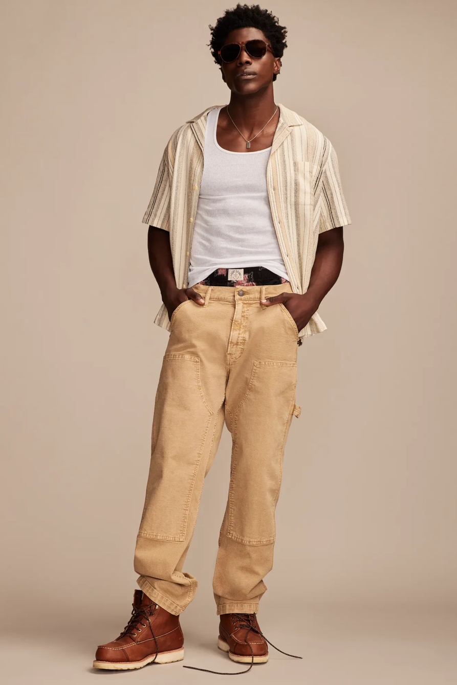 STRIPE SHORT SLEEVE CAMP COLLAR SHIRT — CREAM MULTI — image 2