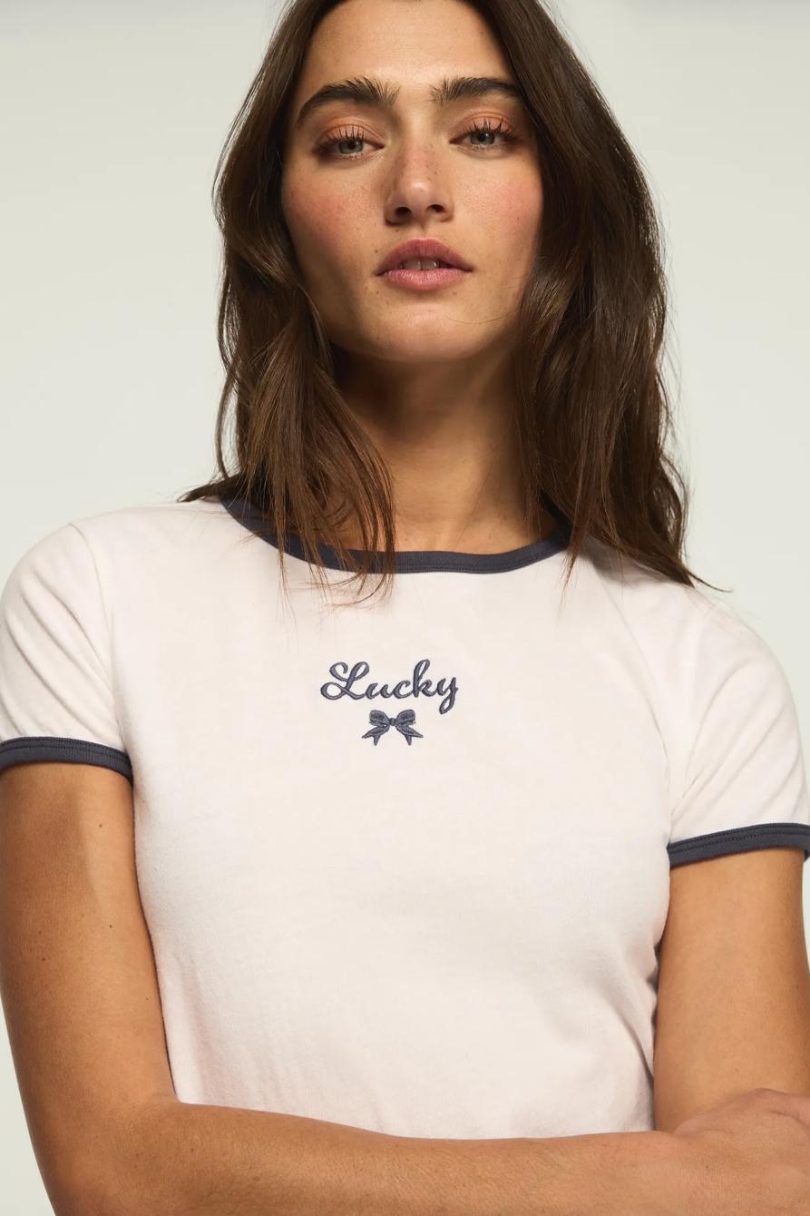 LUCKY BOW CROP RINGER TEE — BRIGHT WHITE — image 2