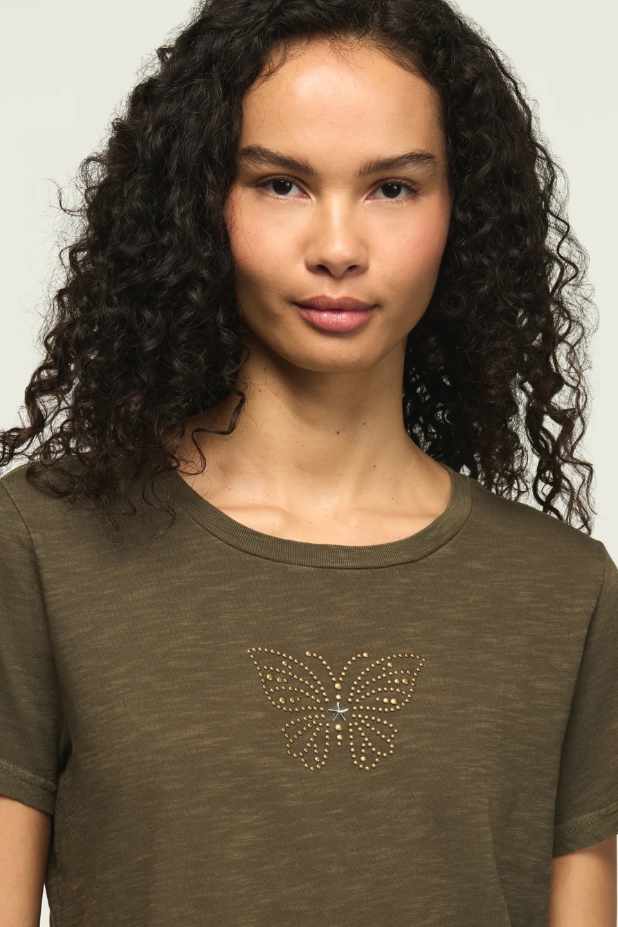 EMBELLISHED SOCIAL BUTTERFLY CLASSIC CREW — BLACK OLIVE — image 1