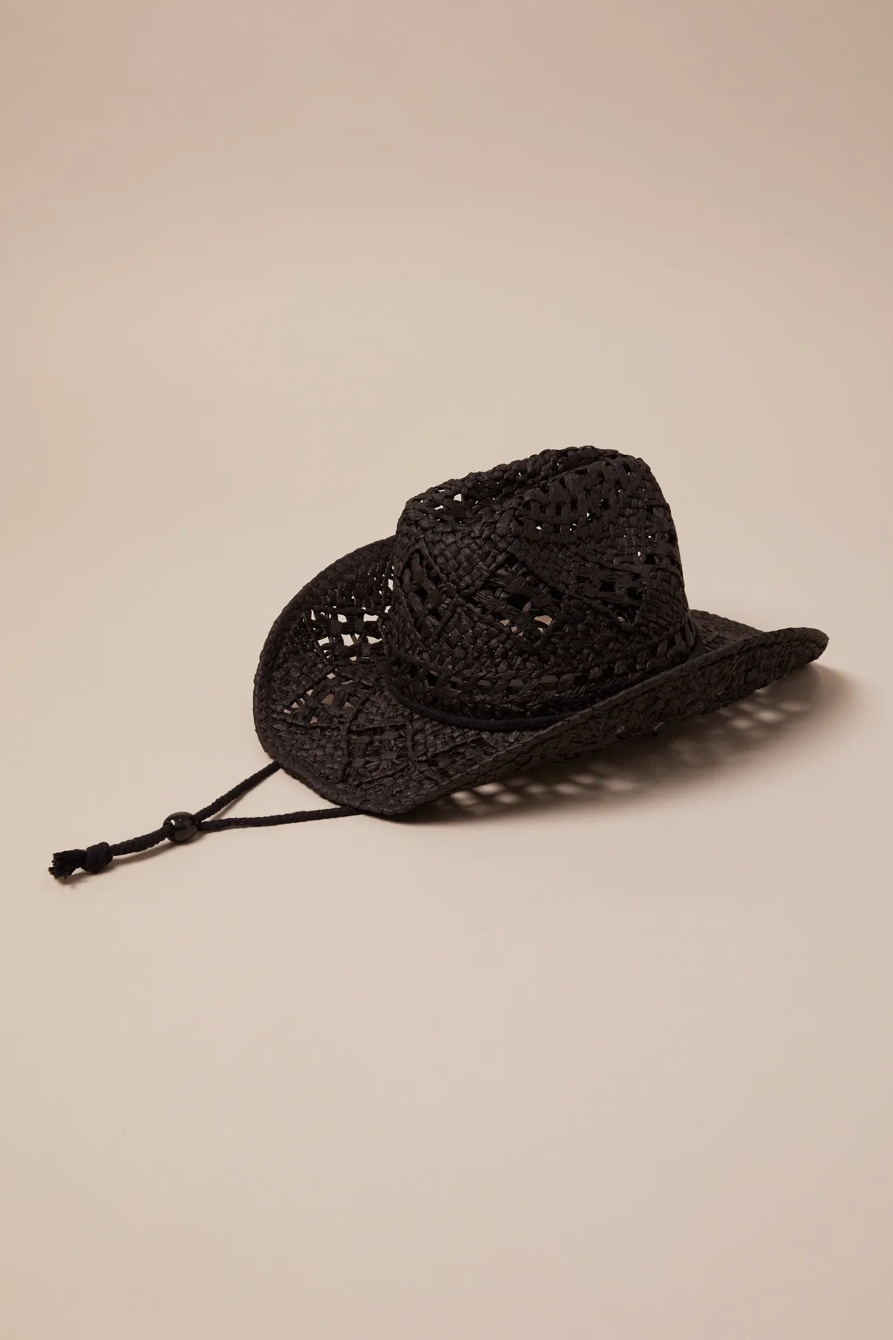 RAFFIA COWBOY STRAP HAT — BLACK — image 2