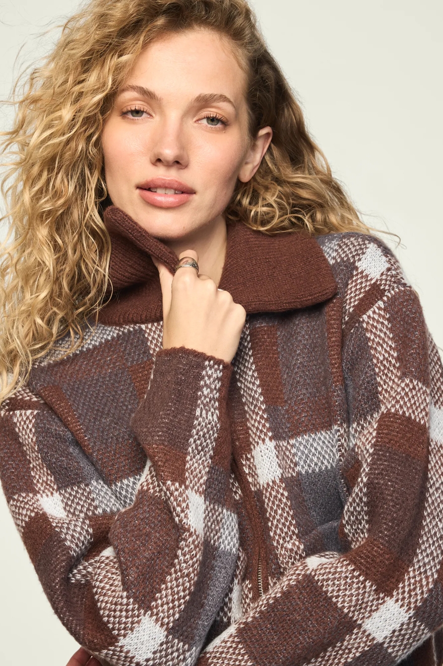 Plaid Bomber Sweater — DARK BLACK — image 2