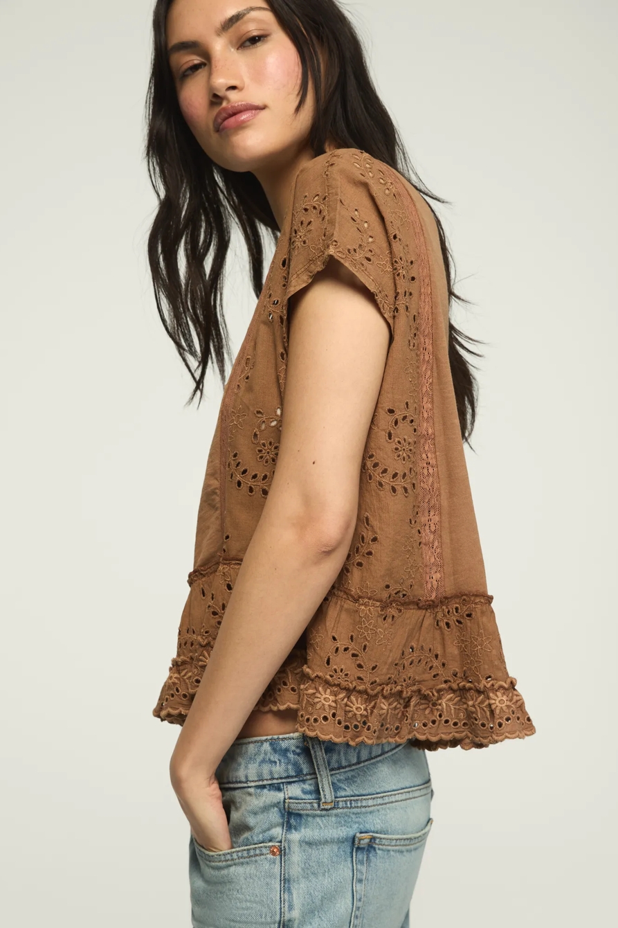 EYELET FASHION SWING TEE — CAFE CREME — image 5