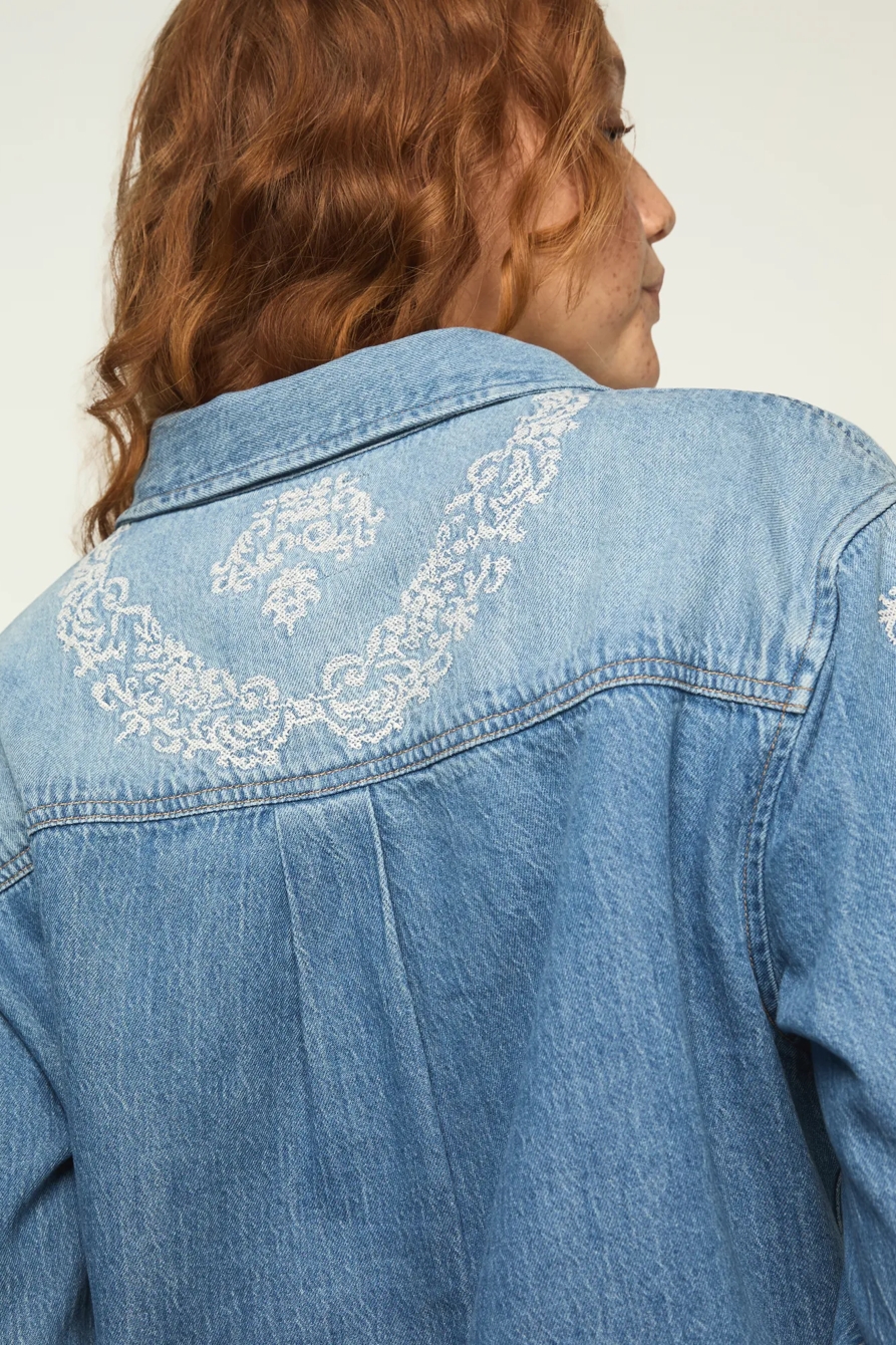 DENIM CROSS STITCH SHIRT — CROSS YOUR HEART WASH — image 4