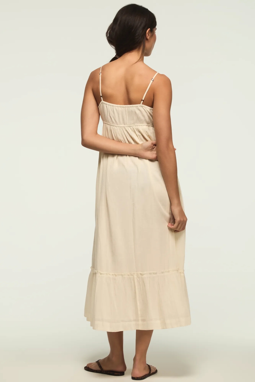 EMBROIDERED HENLEY MIDI DRESS — CREAM — image 3