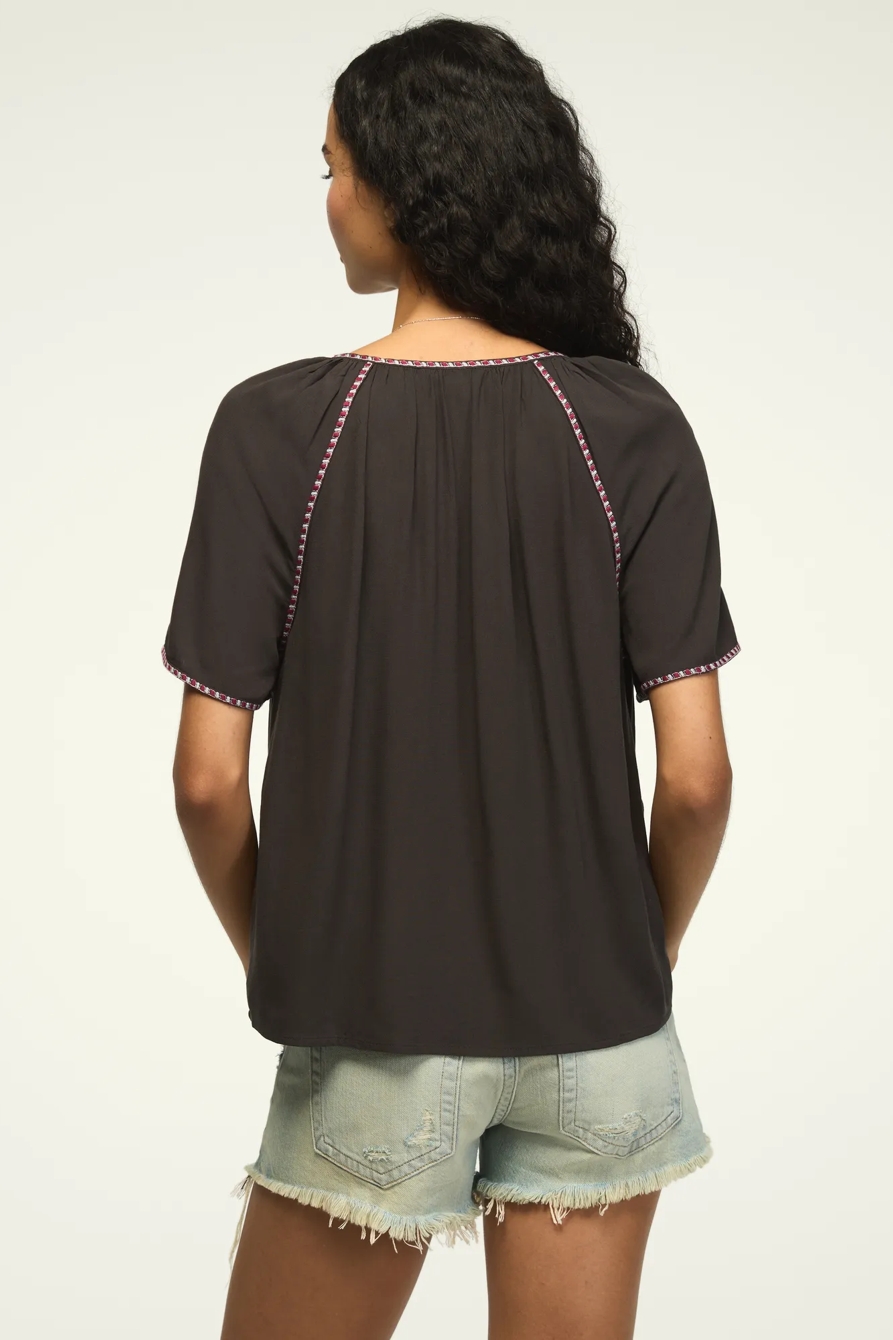 SHORT SLEEVE EMBROIDERED PEASANT — RAVEN — image 3