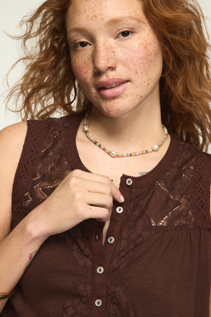 LACE BUTTON THROUGH SWING TANK — CHOCOLATE MARTINI — image 6