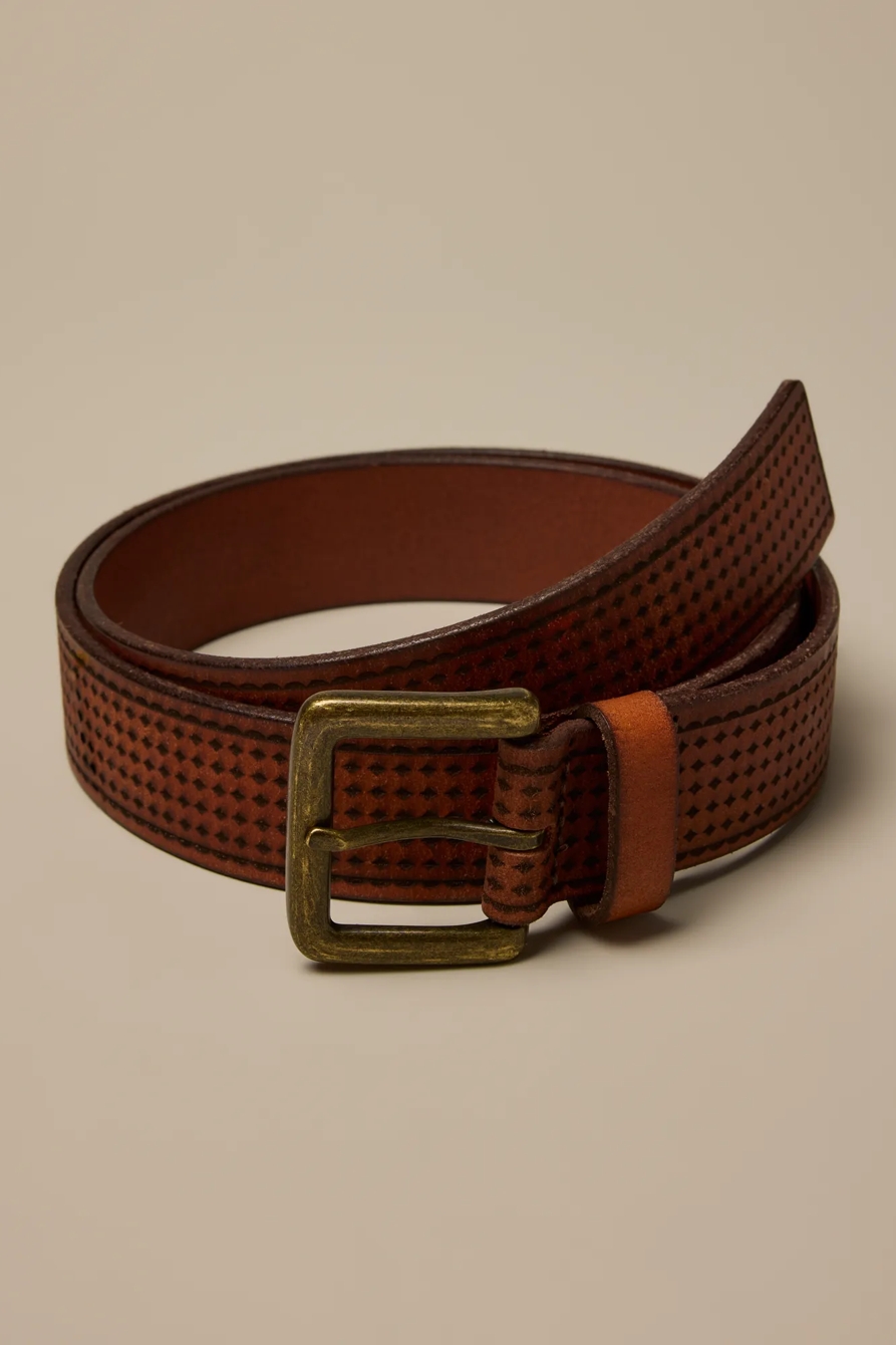 DIAMOND DEBOSSED LEATHER BELT — TAN — image 1