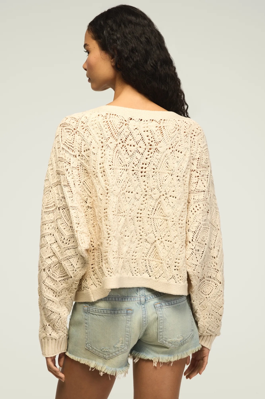 Open Stitch Cardigan Sweater — WHITECAP GRAY — image 4