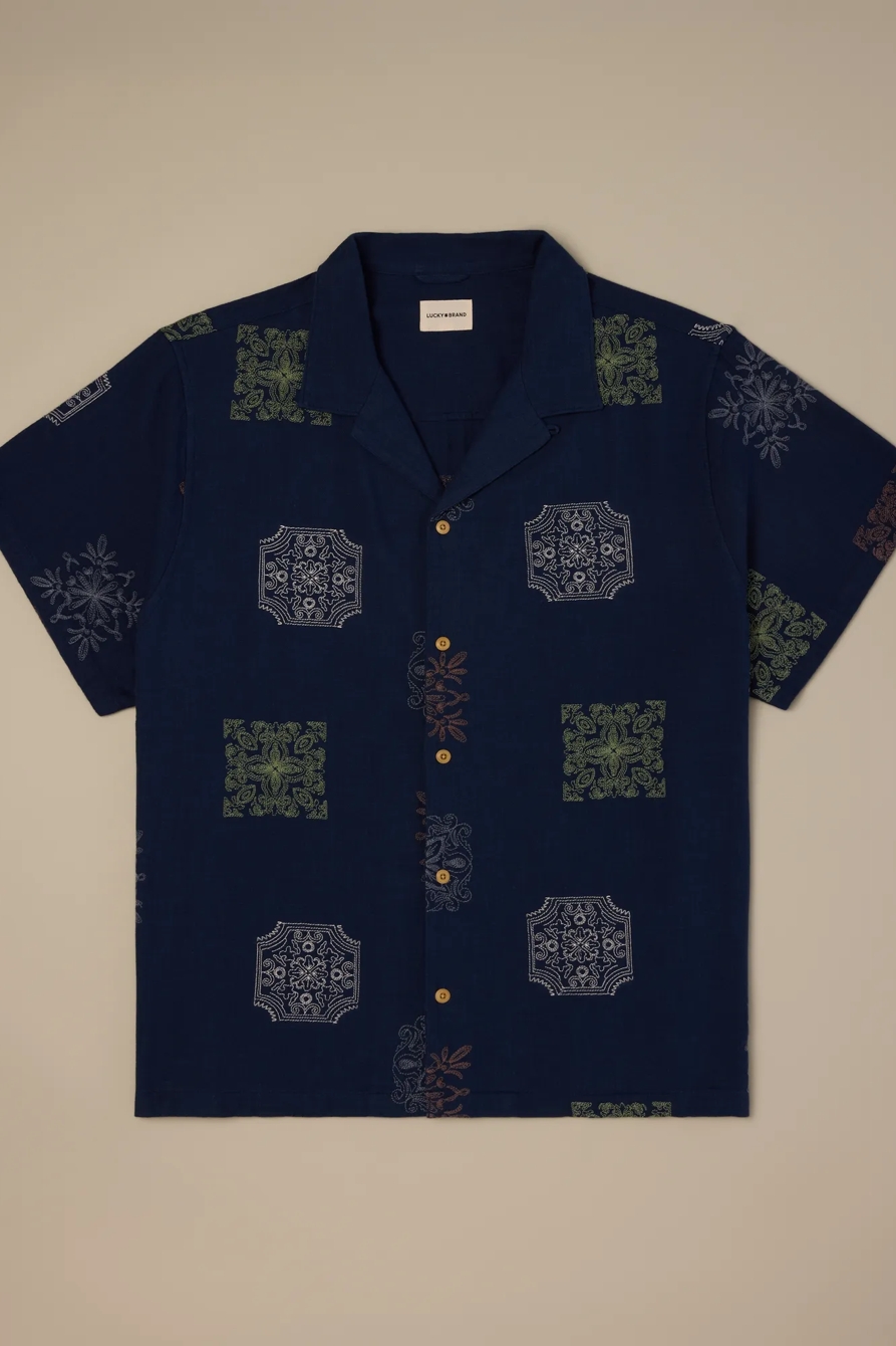 BIG AND TALL NOVELTY CAMP COLLAR SHIRT — BLUE MULTI — image 1