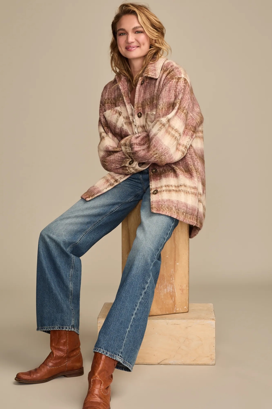 OVERSIZED PLAID SHIRT JACKET — PINK PLAID — image 3