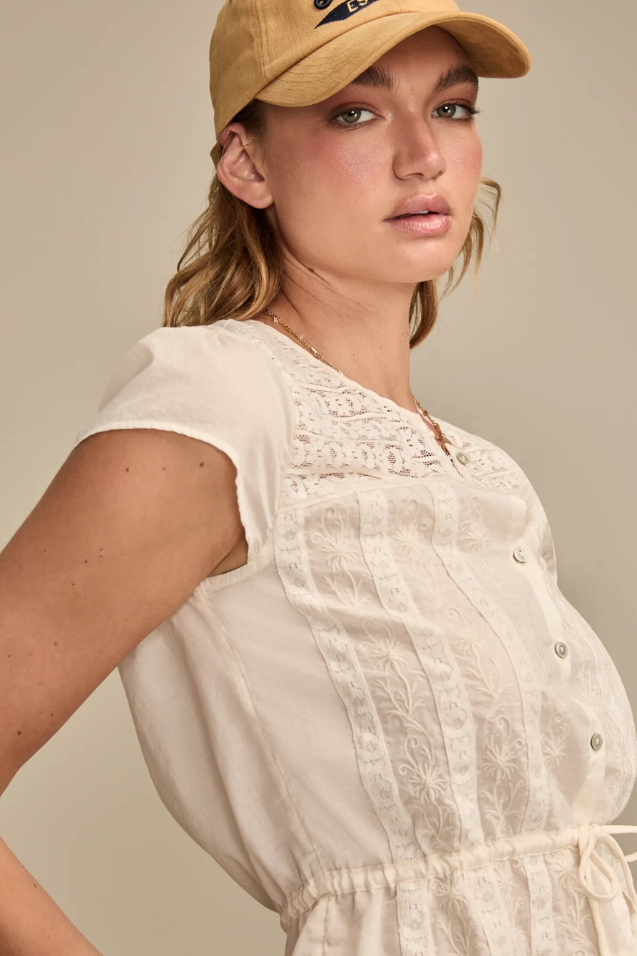 LACE INSET BUTTON THROUGH BLOUSE — WHISPER WHITE — image 2
