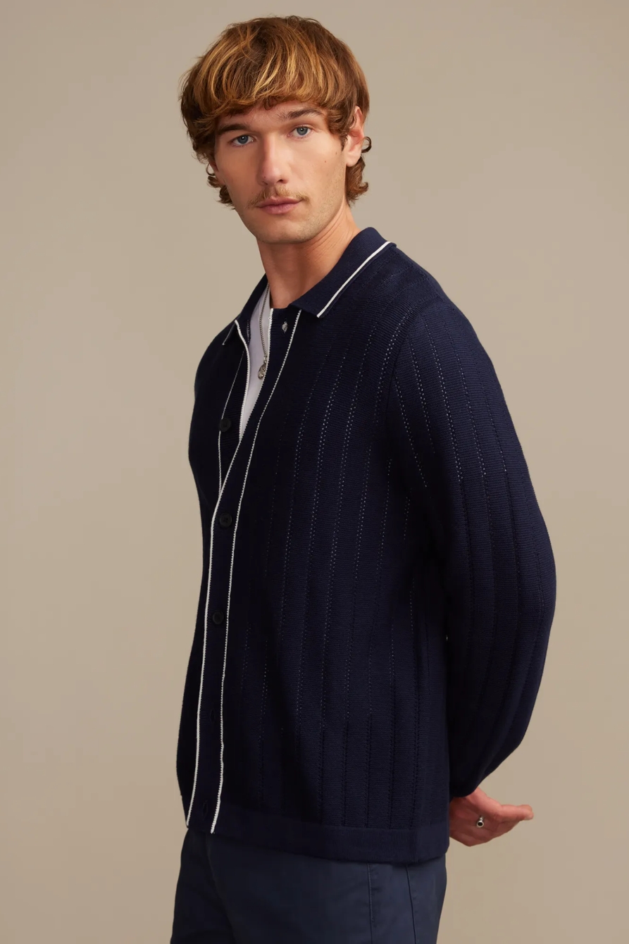 LONG SLEEVE BUTTON DOWN SWEATER — CADET NAVY — image 5