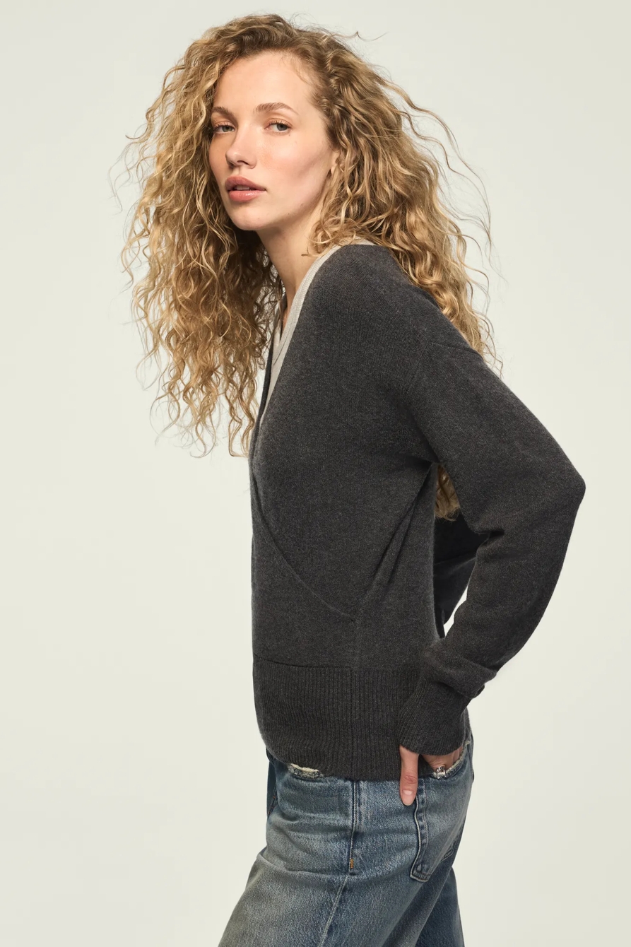 CLOUD SOFT SURPLICE SWEATER — CHARCOAL GRAY — image 4